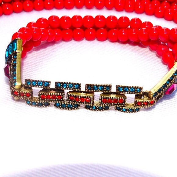 Heidi Daus Necklace & Extender/Bracelet Rhinestone & Faux Coral Bead Multistrand - Picture 10 of 16